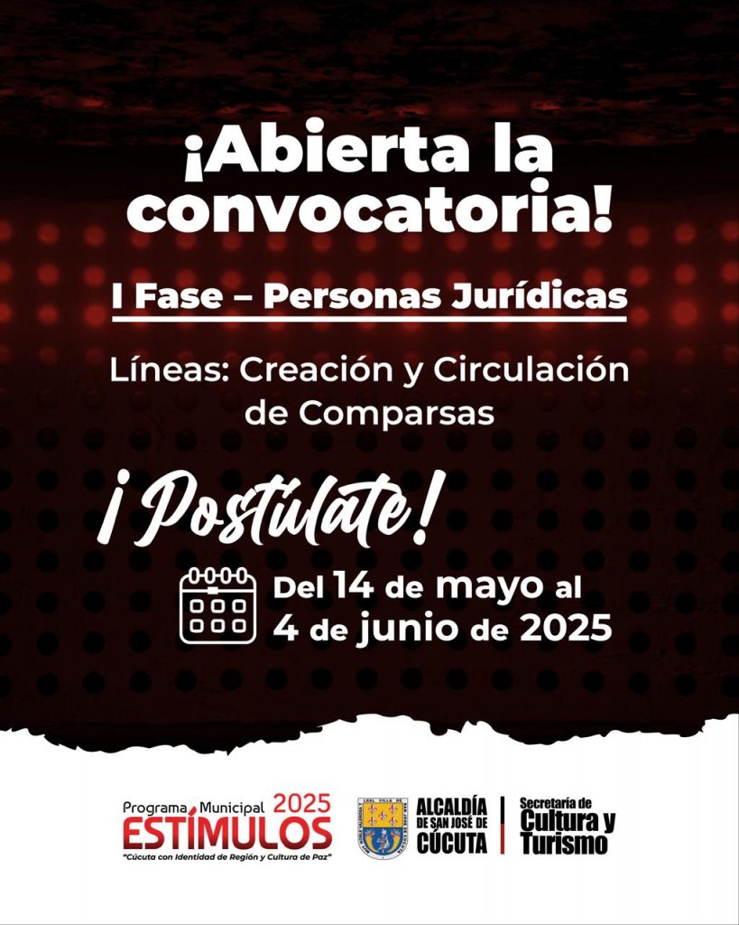 ALCALDÍA DE CÚCUTA ABRE CONVOCATORIA DE ESTÍMULOS PARA PERSONAS JURÍDICAS EN EL SECTOR CULTURAL