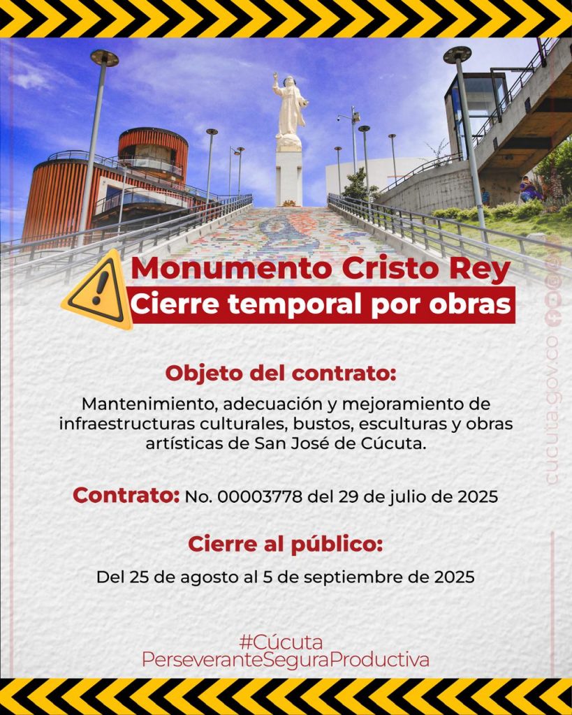 Imagen con la información de la obra de intervención al munumento Cristo Rey